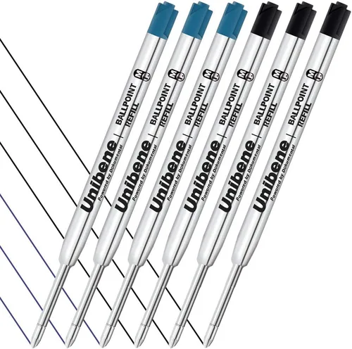 Miniatura 6 de Unibene Parker - Paquete de 12 repuestos compatibles con bolígrafo, punta media de 0.039 pulgadas, 6 negros y 6 azules, tinta alemana reemplazable
