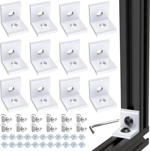 Miniatura 8 de Juego de 20 conectores de perfil de extrusión de aluminio de la serie 2020, 20 soportes de esquina, con 40 tuercas en T y tornillo hexagonal M5×8
