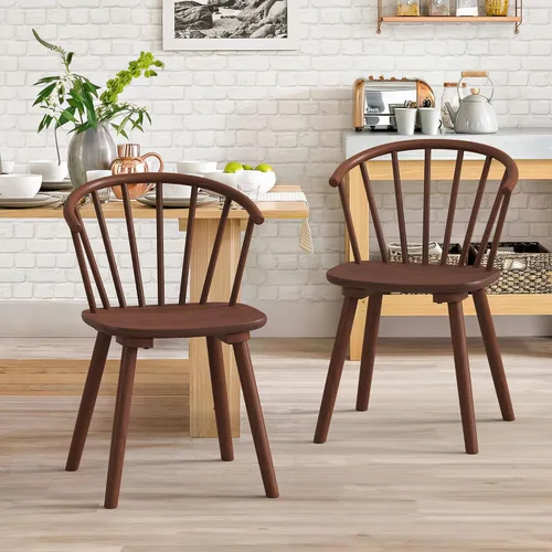 Miniatura 11 de LUE BONA Juego de 4 Sillas de Comedor Negras, Sillas de Comedor de Madera Estilo Granja con Respaldo Semicircular, Silla de Comedor de Husillo