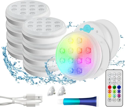 Miniatura 11 de QOLNBY - Luces de piscina recargables, luces LED sumergibles con control remoto, luces subacuáticas impermeables IP68, luz flotante que cambia de 16