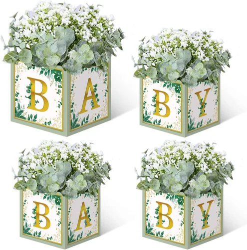 Miniatura 10 de TSVATE Decoraciones de cajas rosas para baby shower, 4 cajas de centro de mesa de baby shower, decoración de centro de mesa de primer cumpleaños
