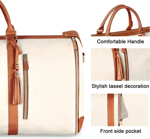 Miniatura 5 de Bolsa de mano para ropa, bolsa de lona grande de piel sintética, beige (C-beige), Bolso