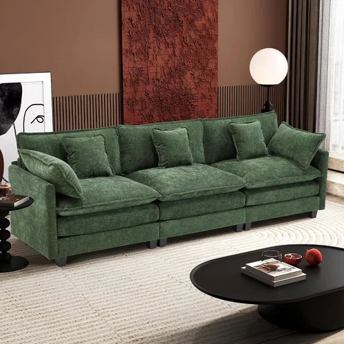Miniatura 31 de Ihanherry - Sofá de nube de 3 plazas en L, modular, de asiento profundo, para sala de estar, cómodo cojín de asiento tapizado de doble capa, tela