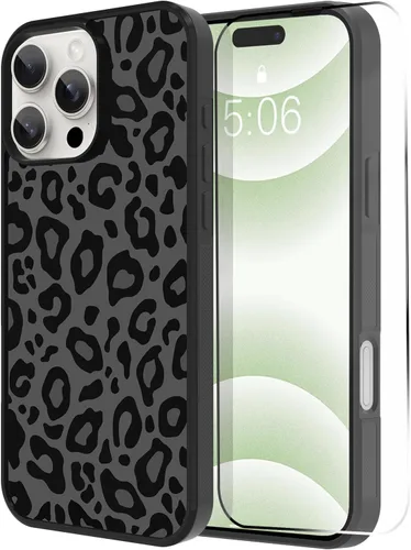 Miniatura 84 de TEAUGHT Compatible con iPhone 11 Funda con patrón lindo estampado de leopardo negro guepardo + protector de pantalla a prueba de golpes, funda