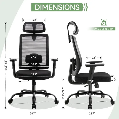 Miniatura 2 de Silla ergonómica de oficina con respaldo alto de malla, silla de escritorio de oficina con soporte lumbar ajustable, sillas de trabajo rodantes