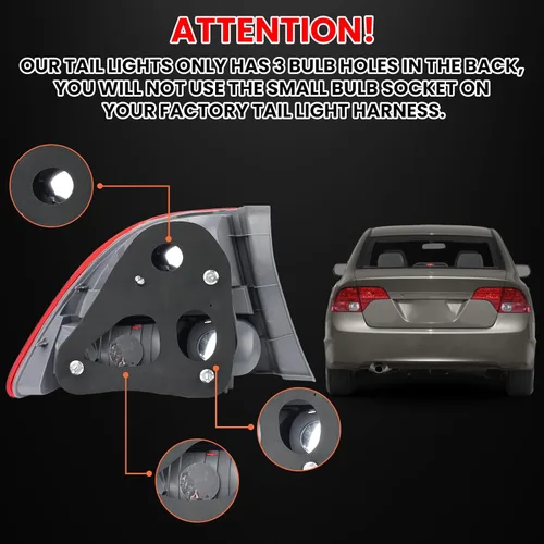 Miniatura 7 de Lente de luz trasera para Honda Civic de 4 puertas sedán/híbrido del lado del pasajero HO2801165 33501-SNA-A02 2006 2007 2008 (derecha)