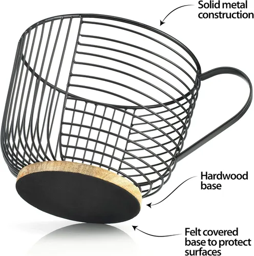 Miniatura 2 de Soporte para cápsulas de café - Soporte de taza K de gran capacidad con base de madera negra - Decoración moderna de cesta de café para encimera