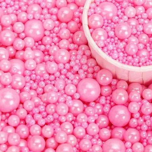 Miniatura 3 de Sentovac Gránulos comestibles de azúcar de perlas rosas para decoración de pasteles Decoración comestible para cupcakes 1 botella de 4.23 onzas