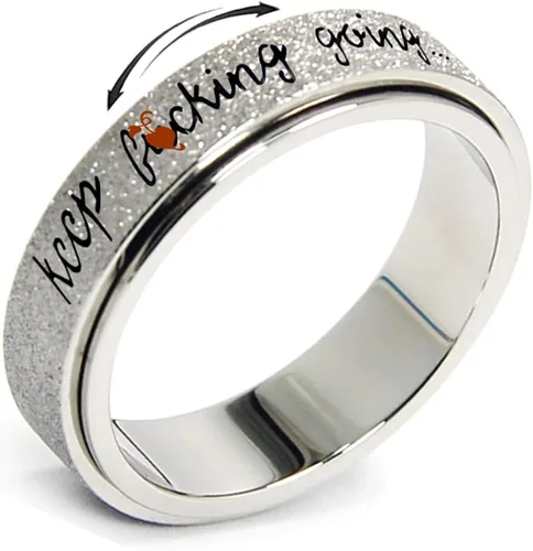 LuckyAmor Anillo antiansiedad para mujer anillo giratorio de plata con mantra inspirador personalizado de acero inoxidable para hombres mujeres