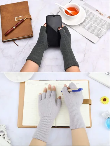 Miniatura 4 de Guantes sin dedos para mujer, guantes de medio dedo de invierno, elásticos, sin dedos, unisex