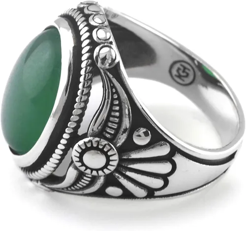 Miniatura 2 de Signet - Anillo para hombre hecho a mano de plata de ley 925K con piedra de jade verde