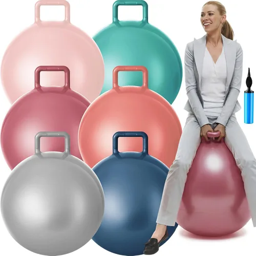 Miniatura 15 de Lewtemi 6 unidades de bola de tolva para carnaval al aire libre, pelota inflable de salto de 32 pulgadas con mango y bomba de aire para ejercicio