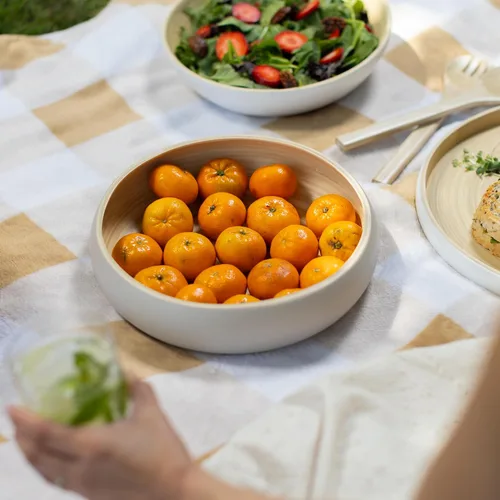 Miniatura 7 de LEXA Frutero de bambú para encimera de cocina, 12 pulgadas grande y redondo, cuenco de fruta de madera lacada artesanal o cuenco para dulces, cesta