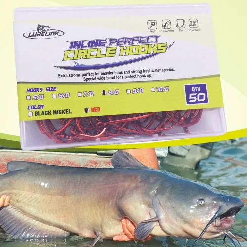 Miniatura 6 de En línea-Círculo-Anzuelos-Agua Salada-Para-Bag-Bajo-Pulpo-Anzos-Pesca-Agua-Fresa Paquete de 50 Rojo