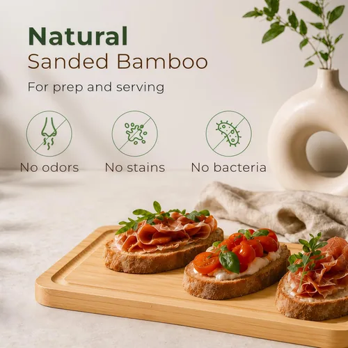 Miniatura 8 de Juego de 3 tablas de cortar de bambú con soporte, tablas de madera duraderas para cocina, cortar y servir, ecológicas por Woodenhouse