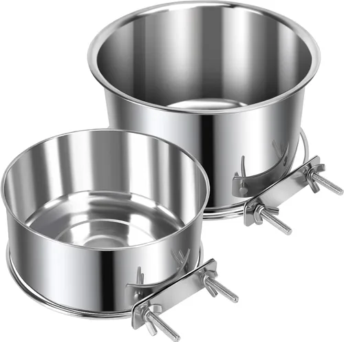 Miniatura 10 de 2 Piezas Cuencos Pequeños de Comida y Agua para Perros y Mascotas para Jaula de Acero Inoxidable Antiderrames, Cuencos Colgantes para Gatos