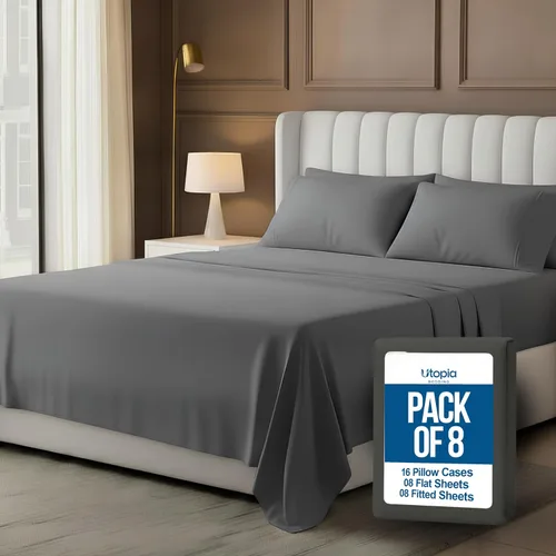 Miniatura 11 de Utopia Bedding Juego de sábanas de tamaño King, paquete a granel de 8 sábanas, microfibra suave cepillada, bolsillos profundos, resistente al