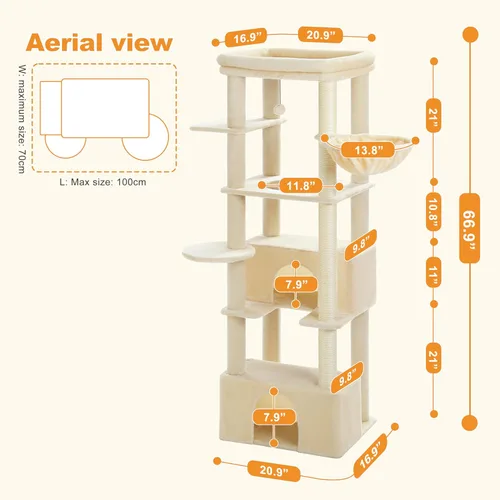 Miniatura 6 de PEQULTI Árbol para gatos grandes de 68 pulgadas para gatos grandes, torre alta para gatos grandes de interior con percha superior extragrande