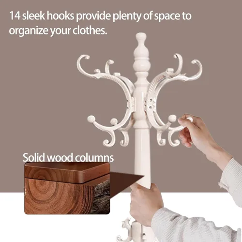 Miniatura 3 de Percheros de Madera, Árbol de Abrigos Retro de 78" con 12 Ganchos y Base Triangular Estable, Perchero de Entrada Independiente para Sombreros, Ropa