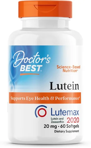 Doctor's Best Suplemento de luteína de 20 mg con zeaxantina - Luteína para los ojos, vitaminas para la salud ocular para hombres y mujeres, apoyo a