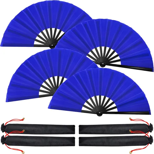 Miniatura 20 de Blulu 4 abanicos plegables grandes para baile de línea, botas de mano de seda grandes para hombres y mujeres (estilo clásico, negro, 11 pulgadas)