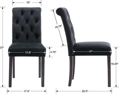 Miniatura 2 de Juego de 2 sillas de comedor de terciopelo tapizadas, modernas sillas decorativas copetudas, sillas laterales Parsons de madera para el hogar, negro