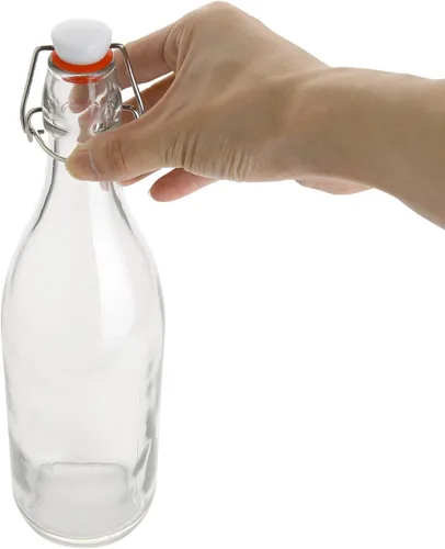 Miniatura 8 de AYL Botella de vidrio abatible [1 litro / 33 onzas líquidas] [Paquete de 4] – Botella de cerveza oscilante con tapón para bebidas, aceite, vinagre