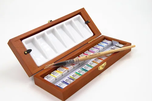 Juego de Pintura de Acuarela Profesional - 24 Pastillas de Pinturas de Acuarela Transparentes Altamente Pigmentadas con Pincel de Acuarela Sintético