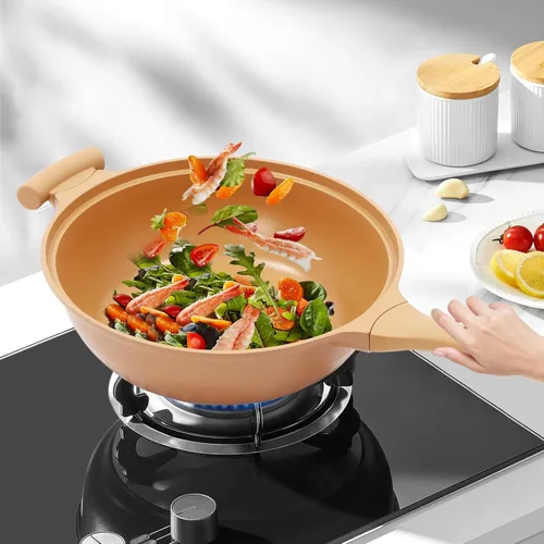 Miniatura 2 de Sartén antiadherente de 12.6 pulgadas de profundidad con tapa de vidrio, rejilla al vapor, olla de micro presión apta para lavavajillas, funciona