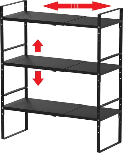 Jojocross Estante organizador de especias apilable expandible en gabinetes, estantes de cocina, armarios de cocina, estantes apilables, despensa, 3