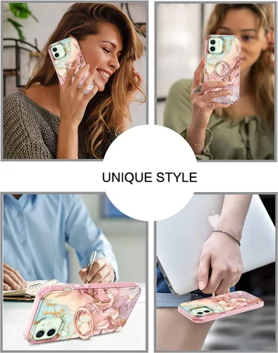 Miniatura 7 de Btscase Funda para iPhone 12/iPhone 12 Pro de 6.1 pulgadas, protector de pantalla integrado con soporte de anillo de 360°, cuerpo completo de doble