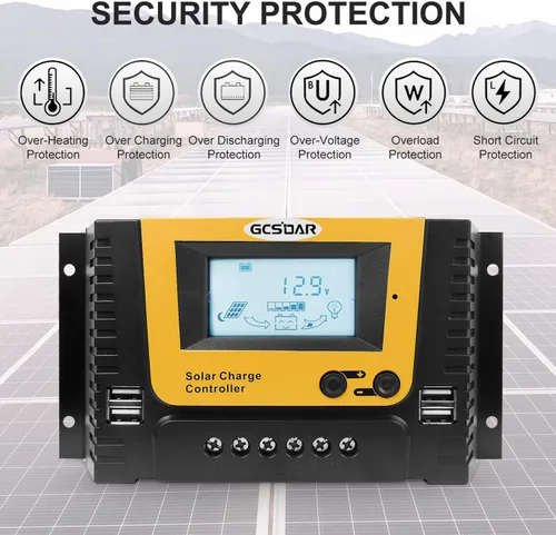 Miniatura 8 de Controlador de carga solar 40A, 12V 24V 36V 48V Auto Max PV 100V Pantalla retroiluminada Quattro USB PWM Paneles Solares Cargador Regulador