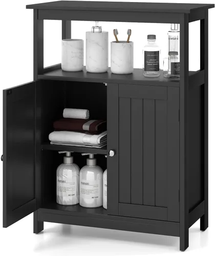 Miniatura 12 de Tangkula Gabinete de Almacenamiento para Baño, Organizador de Piso Independiente con 2 Puertas y 1 Estante Ajustable, Muebles Modernos para Baño