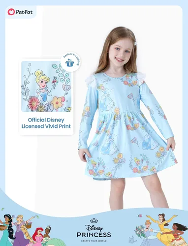 Miniatura 2 de Disney - Vestido de princesa de Frozen, Elsa, Minnie, Mickey, Stitch, con mangas con volantes, acampanado, manga larga, ropa para niños, de bebé a