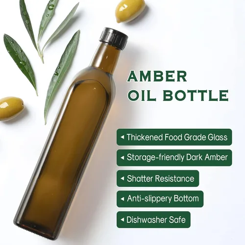Miniatura 3 de AOZITA - Botella dispensadora de aceite de oliva de vidrio transparente de 500 ml, ideal para aceite y vinagre, con vertedores y embudo, jarra