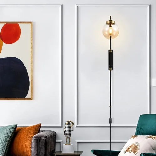 Miniatura 3 de ELEHINSER Juego de 2 apliques de pared negros con pantalla de globo, modernas lámparas de pared para interiores con enchufe con interruptor, luz