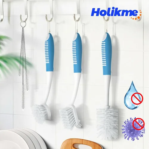 Miniatura 7 de Holikme Juego de 6 cepillos de platos con cepillo para botellas, cepillo para fregar platos, cepillo para sartén y 3 cepillos para pajitas, cepillo