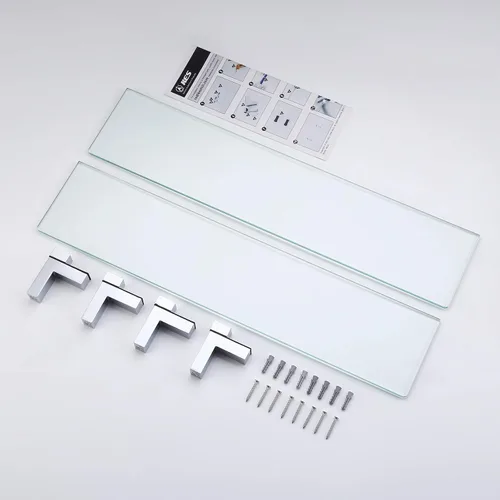 Miniatura 10 de KES Estante de vidrio para baño, estante de baño de 23.6 pulgadas con vidrio templado y soporte de cromo pulido montado en la pared, paquete de 2
