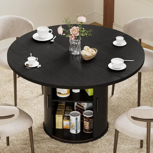 Miniatura 12 de HOMMPA Mesa de comedor redonda de 48 pulgadas para mesa de cocina de 4 a 6 pulgadas, mesa de comedor con base de tira de madera para cocina