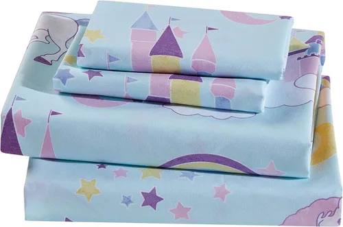 Miniatura 2 de Mk Home - Juego de sábanas de 3 piezas tamaño individual para niñas, unicornio, azul, rosa, morado, amarillo, blanco