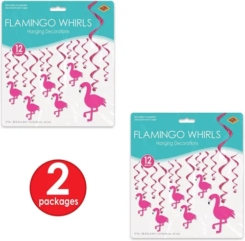 Miniatura 5 de Beistle 24 piezas de flamenco remolinos Luau decoraciones para fiestas hawaianas tropicales colgantes espirales