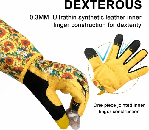 Miniatura 9 de Guantes Largos de Jardinería, Resistentes a Espinas y Pinchazos, Guantes Protectores para Rosas y Cactus para Jardinero, Regalos Girasol