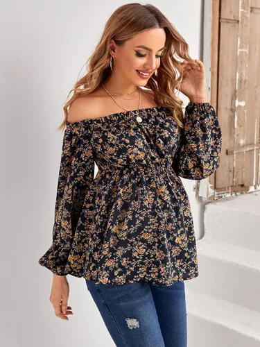 Miniatura 3 de Floerns Blusa de maternidad Ditsy Floral con hombros descubiertos para mujer