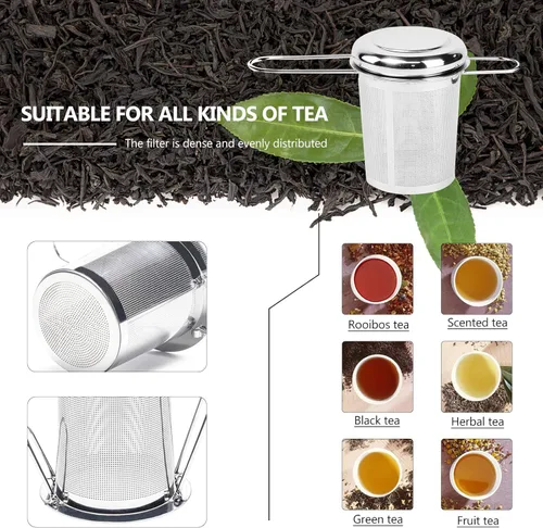 Miniatura 4 de Infusor de té, filtros de malla fina más empinados de acero inoxidable, colador de té de gran capacidad con mango y tapa plegables, colgar