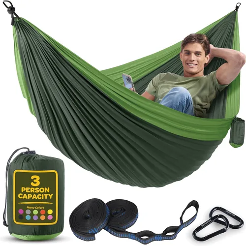 Miniatura 34 de Hamaca Duradera con Capacidad de 500 lb, Silla Hamaca de Camping de Nylon - Tamaños Doble o Individual con Correas para Árboles y Bolsa de Verde