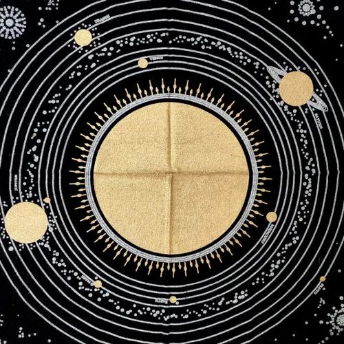 Miniatura 4 de CRAFT KALA Tela de altar planetas espirituales, estrellas rituales y galaxia, hermoso sistema solar, sistema solar, oro y plata, 24 x 24 pulgadas
