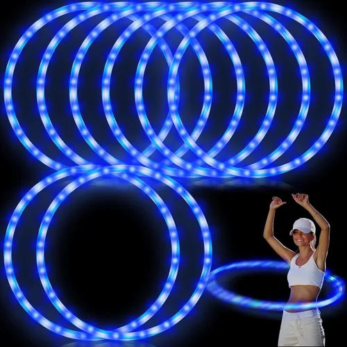 Paquete de 8 aros de luz LED de 36 pulgadas con luces brillantes, aros de ejercicio de fitness, 10 aros de ejercicio que cambian de color, aro Azul
