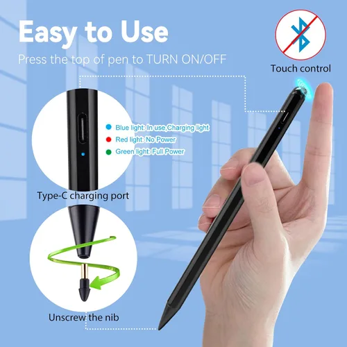 Miniatura 5 de Lápiz capacitivo para iPad Air de 5ª/4ª generación de 10.9 pulgadas con rechazo de palma, bolígrafo activo POM de punta fina de 0.069 pulgadas