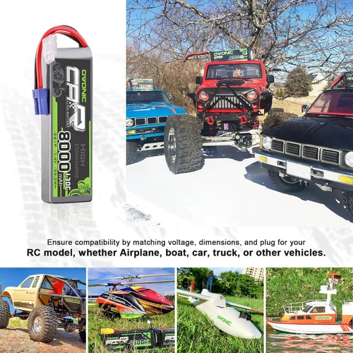 Miniatura 5 de OVONIC 2S LiPo Batería 8000mAh 7.4V 130C RC Batería con conector EC5 (paquete de 2) (con comprobador de voltaje Lipo)