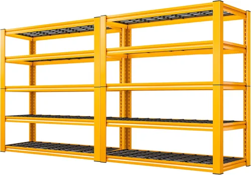 REIBII Estantería de garaje con carga de 3000 libras, estantes de almacenamiento de 5 niveles, estantería de metal resistente ajustable para Amarillo